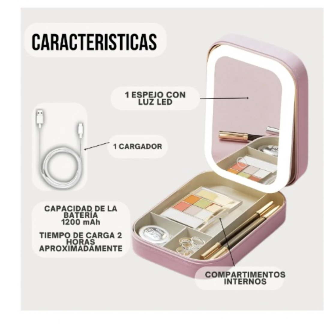 MINI COSMETIQUERA CON ESPEJO LED