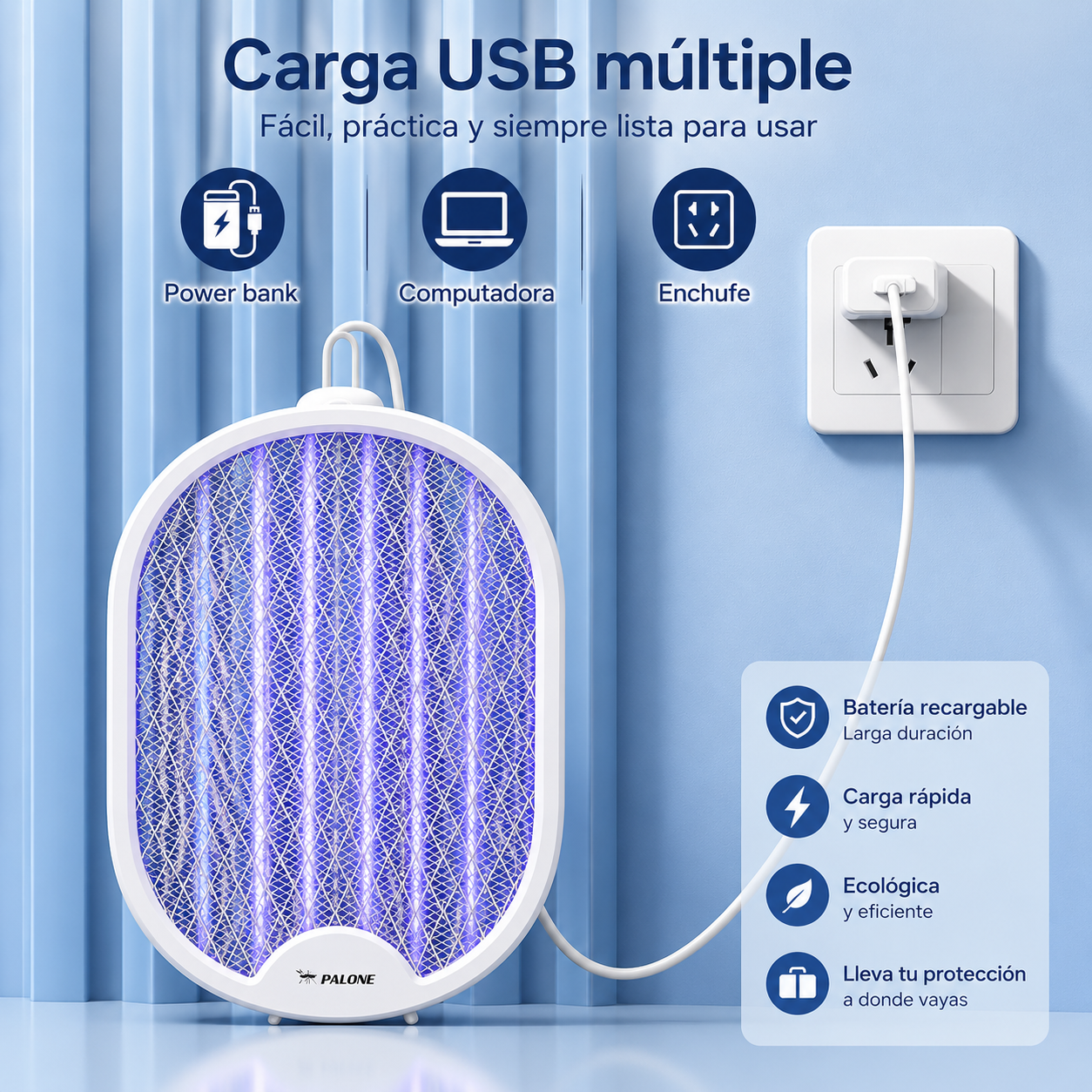 Raqueta Eléctrica 3 en 1 Recargable